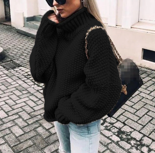 Damen Grobstrickpullover mit hohem Kragen und lockerer Passform Fudus