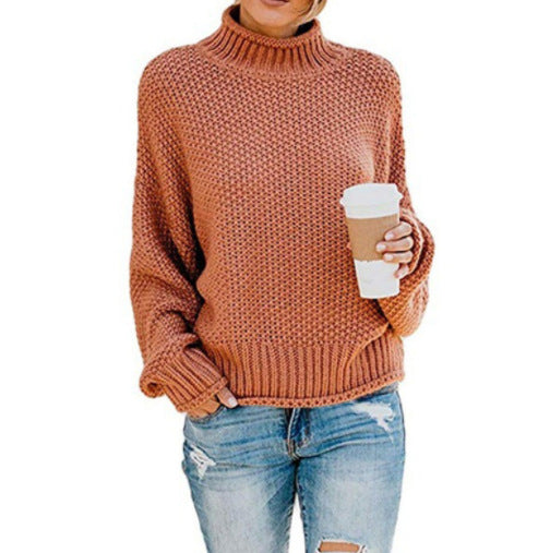 Damen Grobstrickpullover mit hohem Kragen und lockerer Passform Fudus