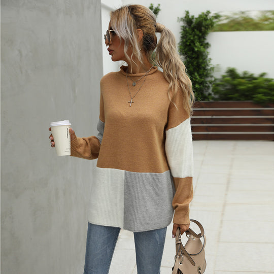 Damen kuscheliger Pullover mit modischem Farbblockdesign Fudus