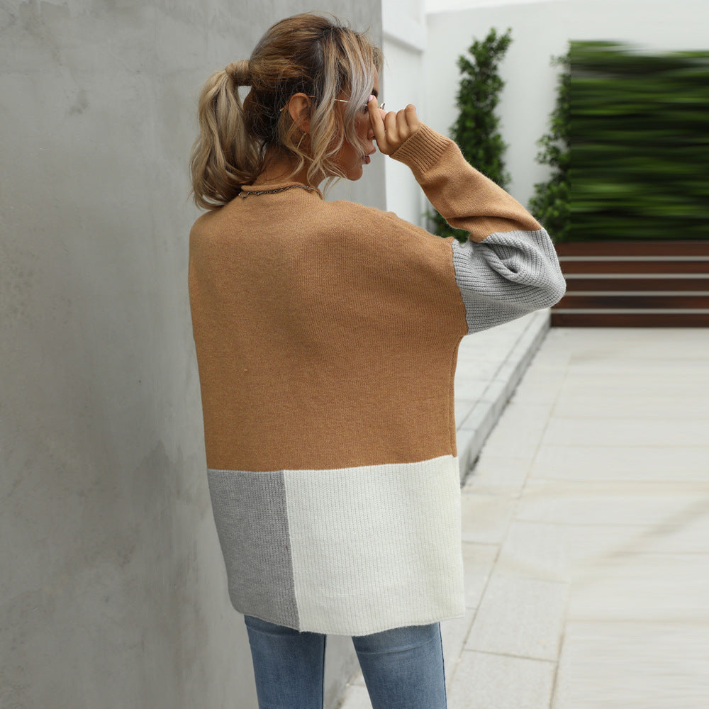 Damen kuscheliger Pullover mit modischem Farbblockdesign Fudus