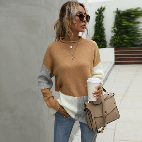 Damen kuscheliger Pullover mit modischem Farbblockdesign Fudus