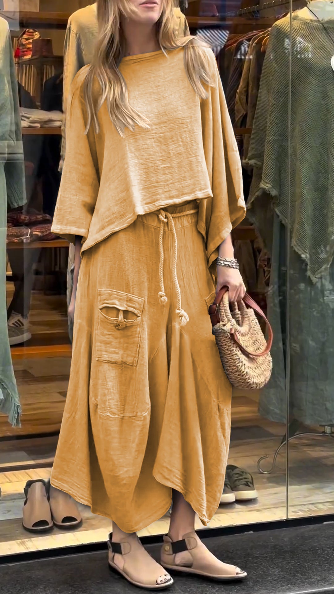 Ensemble Lässig Baumwolle Leinen