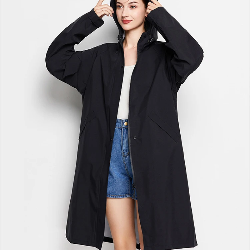 Damen Regenjacke Mit Kapuze Wasserfeste Lange Jacke