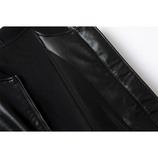 Damen Lederjacke Bombermodell mit gerippten Bündchen und Reißverschlusstaschen