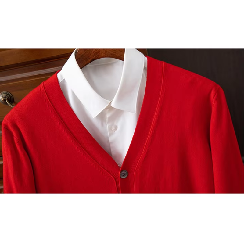 Herren Strickjacke Mit Knöpfen, Leichter Stoff, Klassischer V-ausschnitt