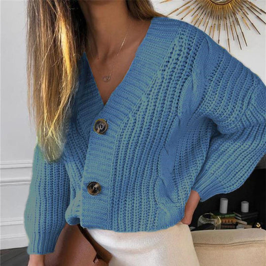 Damen Grobstrickcardigan mit modischem Zopfmuster und großen Knöpfen Fudus