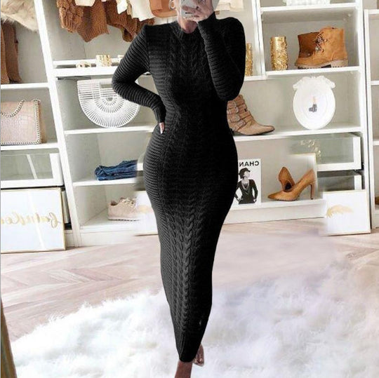 Damen Langarm Strickkleid mit figurbetontem Schnitt Fudus
