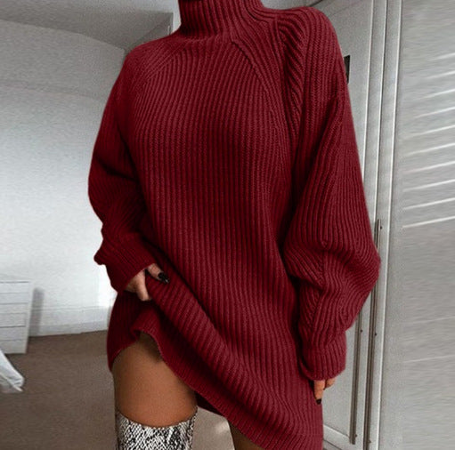 Damen Grobstrickpullover mit hohem Kragen und asymmetrischem Schnitt Fudus