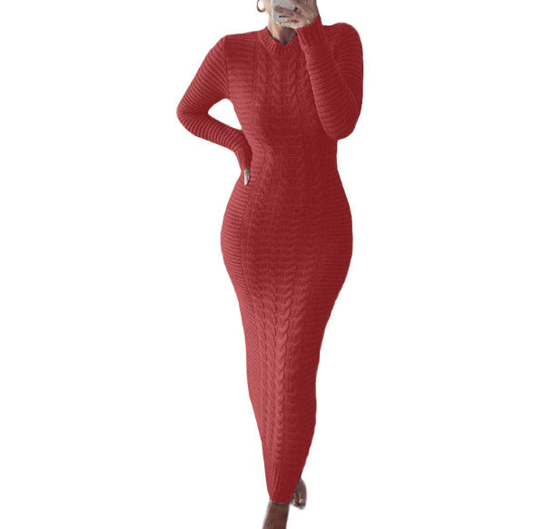 Damen Langarm Strickkleid mit figurbetontem Schnitt Fudus