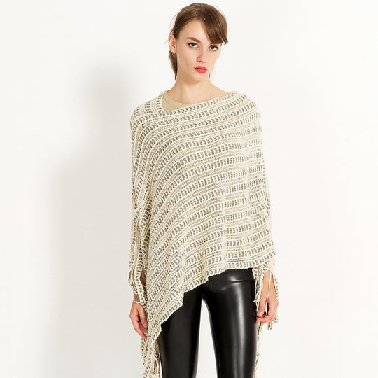 Damen Häkelponcho mit fransigem Saum Fudus