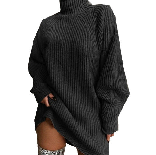 Damen Grobstrickpullover mit hohem Kragen und asymmetrischem Schnitt Fudus