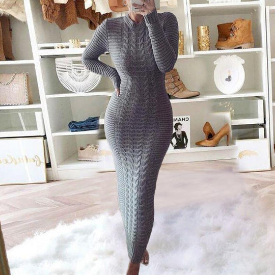 Damen Langarm Strickkleid mit figurbetontem Schnitt Fudus