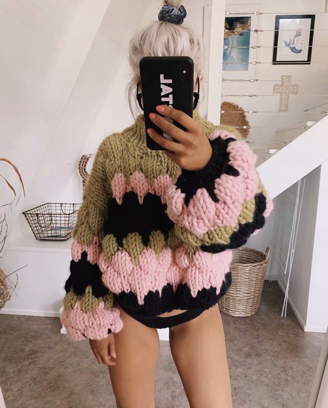 Damen Grobstrickpullover mit Wabenstruktur und weitem Schnitt Fudus