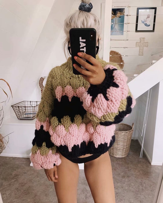 Damen Grobstrickpullover mit Wabenstruktur und weitem Schnitt Fudus