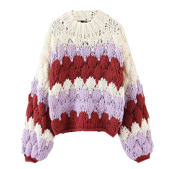 Damen Grobstrickpullover mit Wabenstruktur und weitem Schnitt Fudus