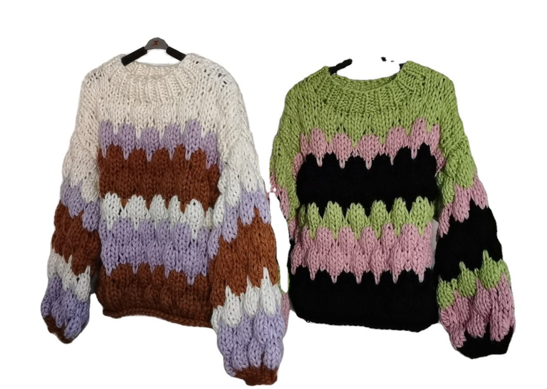 Damen Grobstrickpullover mit Wabenstruktur und weitem Schnitt Fudus