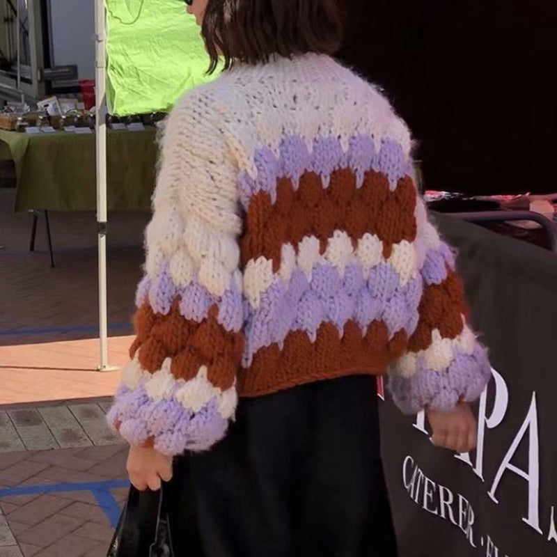 Damen Grobstrickpullover mit Wabenstruktur und weitem Schnitt Fudus