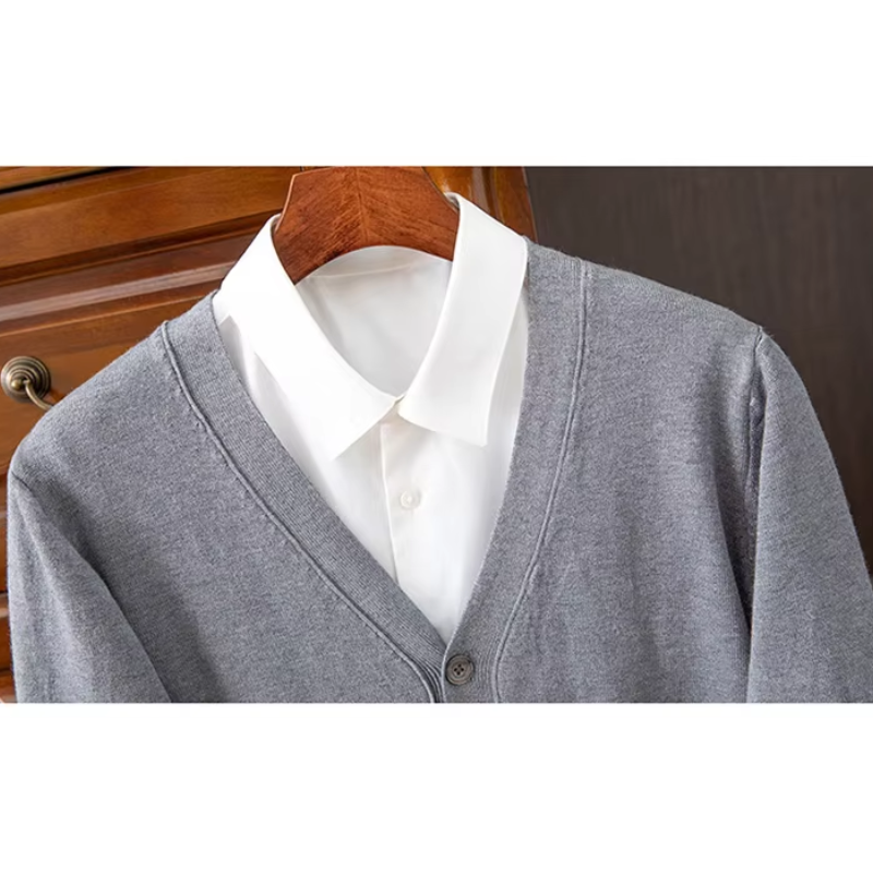 Herren Strickjacke Mit Knöpfen, Leichter Stoff, Klassischer V-ausschnitt