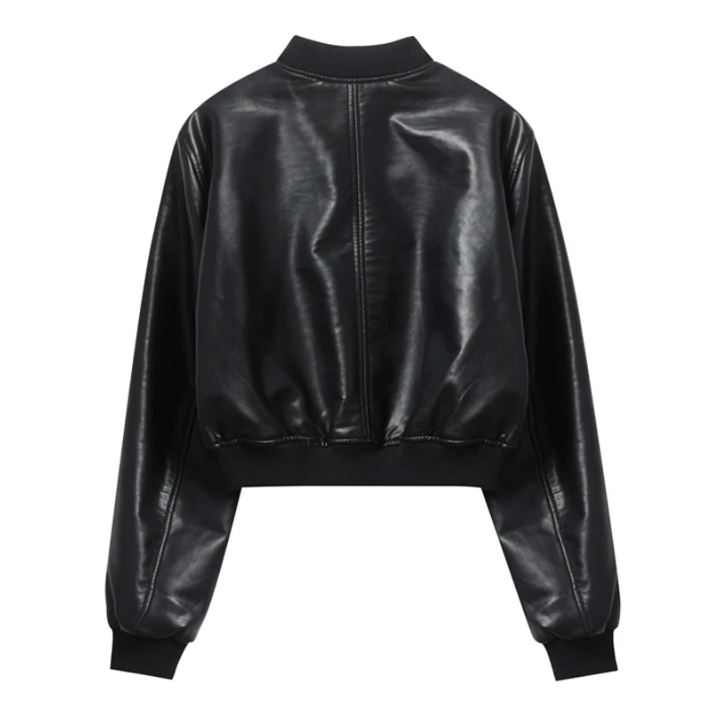 Damen Lederjacke Bombermodell mit gerippten Bündchen und Reißverschlusstaschen