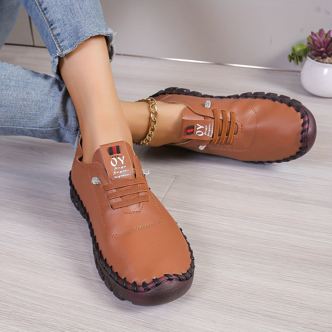 Damen Bequeme Lederschuhe Mit Runder Spitze