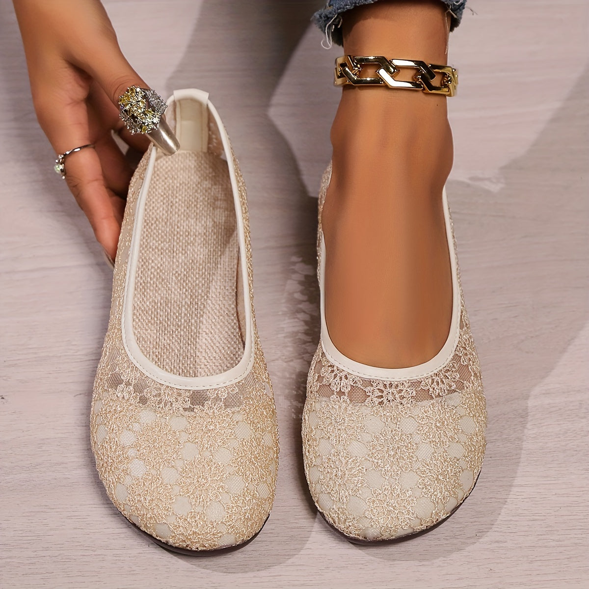 Damen Spitze Flache Schuhe