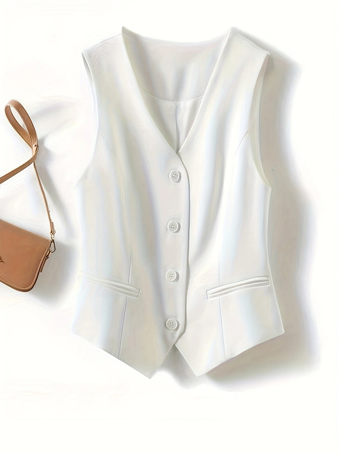 Damen Weste Ärmellos Einfarbig V-Ausschnitt Knopfverschluss