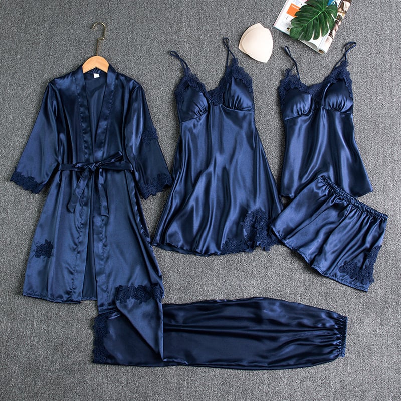 Damen Luxuriöses Satin Nachtkleid Set