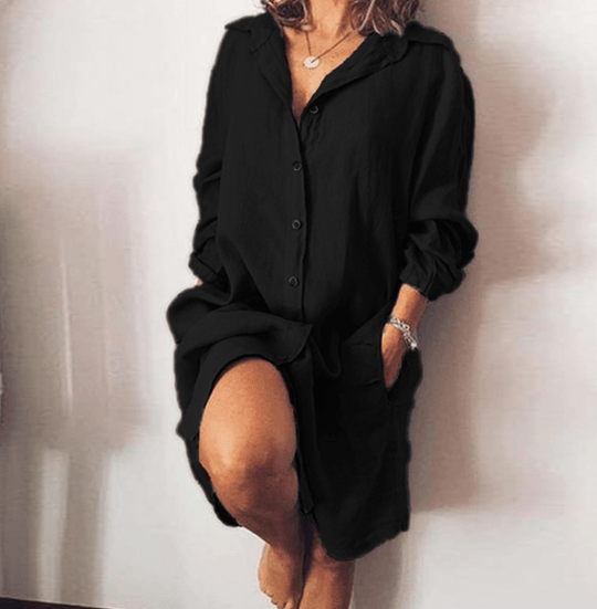 Damen Oversize Hemdkleid Lässig Elegant Lockere Passform