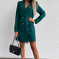 Blazer Kleid Damen Mit Spitzen Saum und Doppelknöpfen