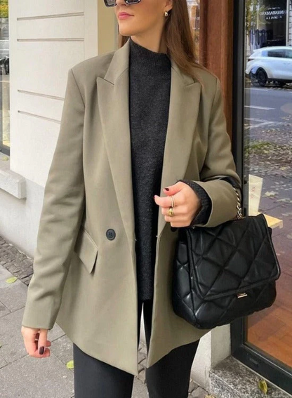 Damen Oversized Blazer Mit Langen Ärmeln Und Reverskragen