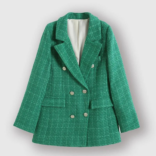 Rovelle - Damen Doppelreihiger Tweed Blazer, Reverskragen, Knopfdetails