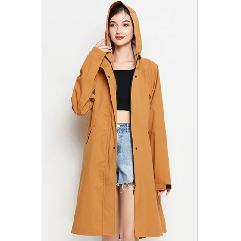 Damen Regenjacke Mit Kapuze Wasserfeste Lange Jacke