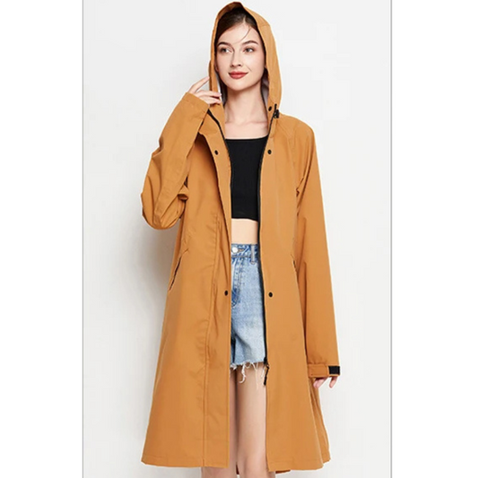 Damen Regenjacke Mit Kapuze Wasserfeste Lange Jacke
