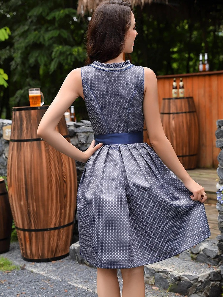 Damen Dirndl Kleid mit Kurzarm und Luftigem Spitzen-Detail