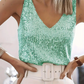 Damen Glitter Pailletten V-Ausschnitt Top