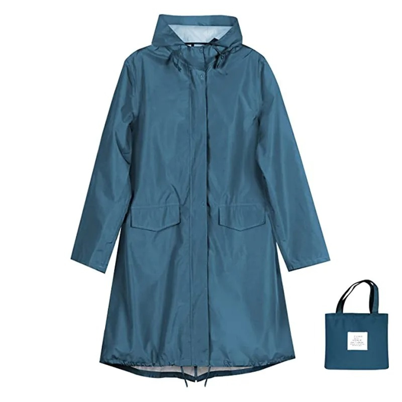 Damen Regenjacke Mit Kapuze Lange Wasserdichte Leichte Jacke