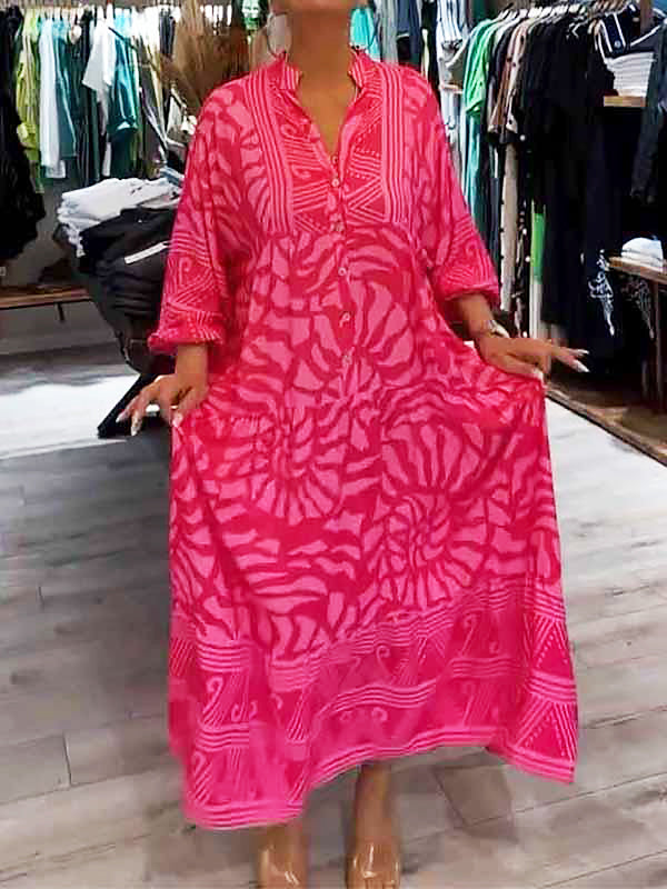 Fudus | Weit Geschnittenes Bedrucktes V-ausschnitt Kleid Für Frauen