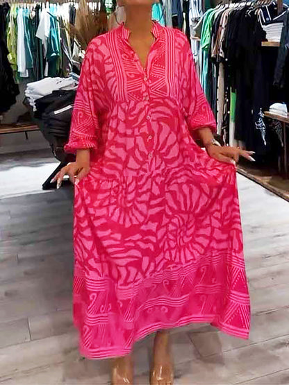 Fudus | Weit Geschnittenes Bedrucktes V-ausschnitt Kleid Für Frauen