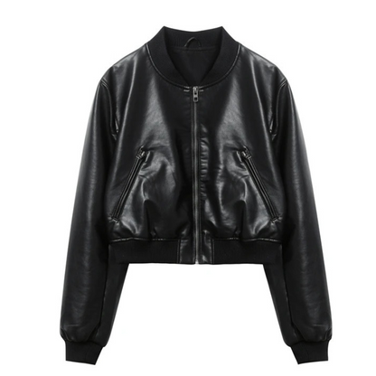 Damen Lederjacke Bombermodell mit gerippten Bündchen und Reißverschlusstaschen