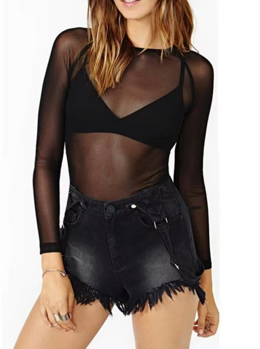 Fudus | Transparente Bluse Mit Langen Ärmeln Aus Mesh Gewebe