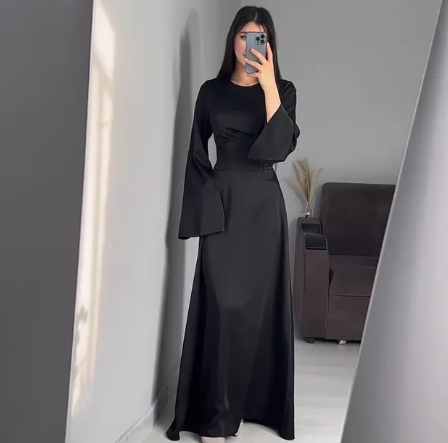 Damen Satinkleid Lang Sexy Spitze