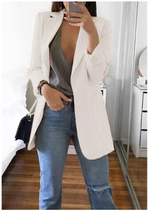 Damen Stilvoller Blazer Mit Tiefem V Ausschnitt Für Jeden Tag
