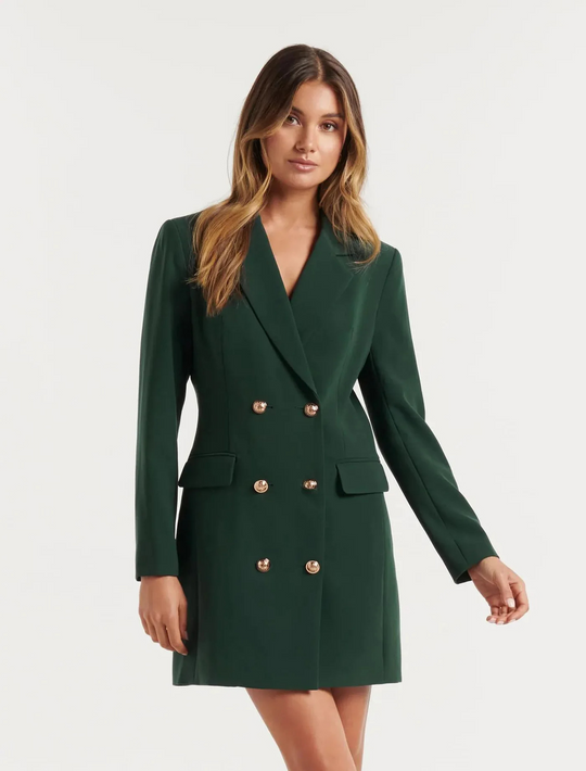 Damen Blazer Kleid Doppelknöpfig Klassisch Langarm Elegant