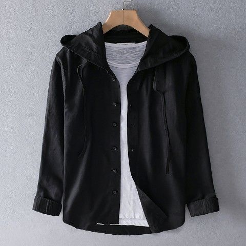 Herren Leinenshirt Kapuze Lässig