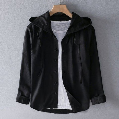 Herren Leinenshirt Kapuze Lässig