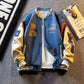 Herren Mantel Wolle Bestickt Jacke Baseball Stil Retro