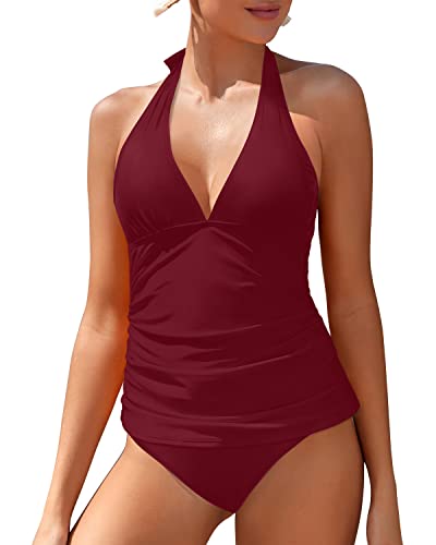 Damen V-Ausschnitt Halter Tankini Top Mit Bikini