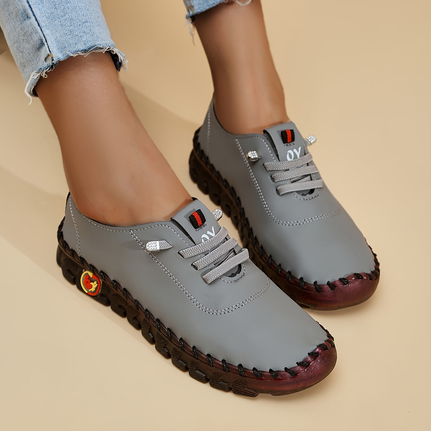 Damen Bequeme Lederschuhe Mit Runder Spitze