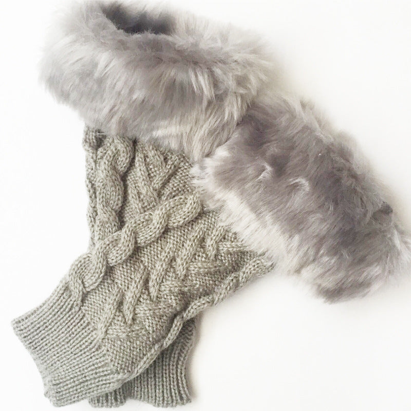 Damen Handschuhe mit luxuriösem Kunstfell und klassischem Strickmuster Fudus