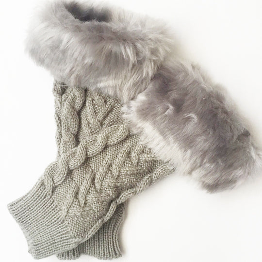 Damen Handschuhe mit luxuriösem Kunstfell und klassischem Strickmuster Fudus